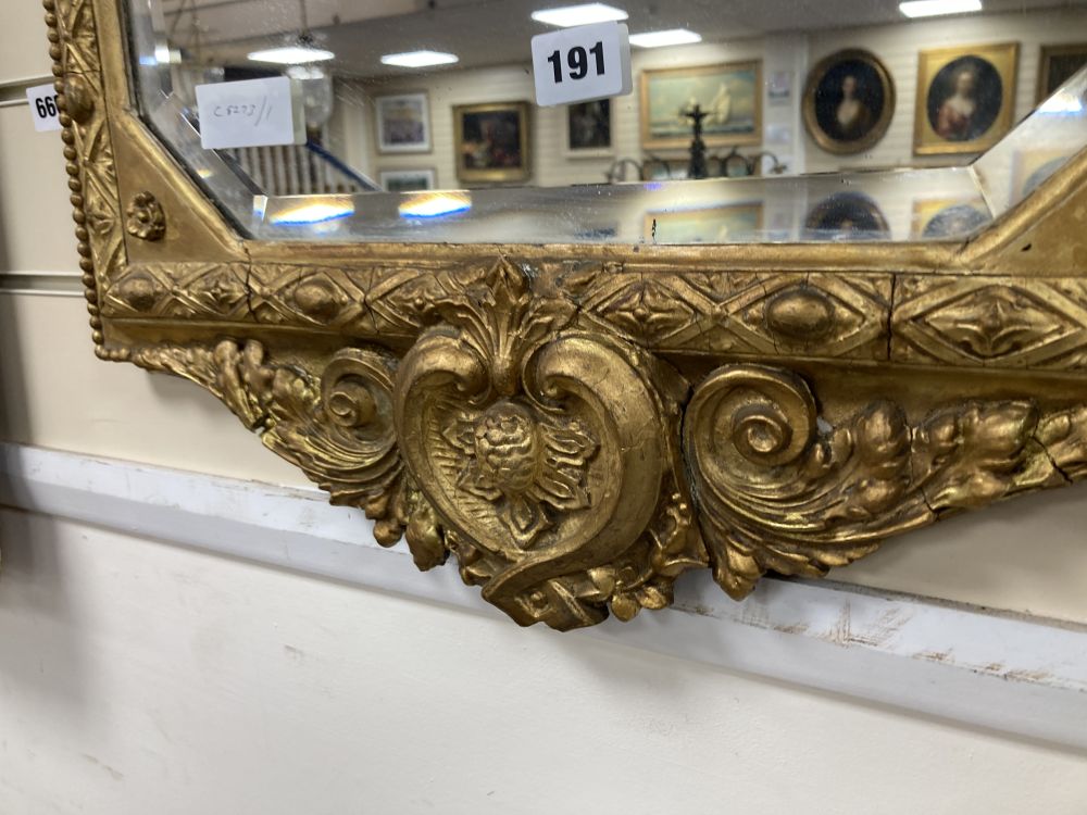 A Victorian giltwood and gesso wall mirror, width 50cm height 90cm